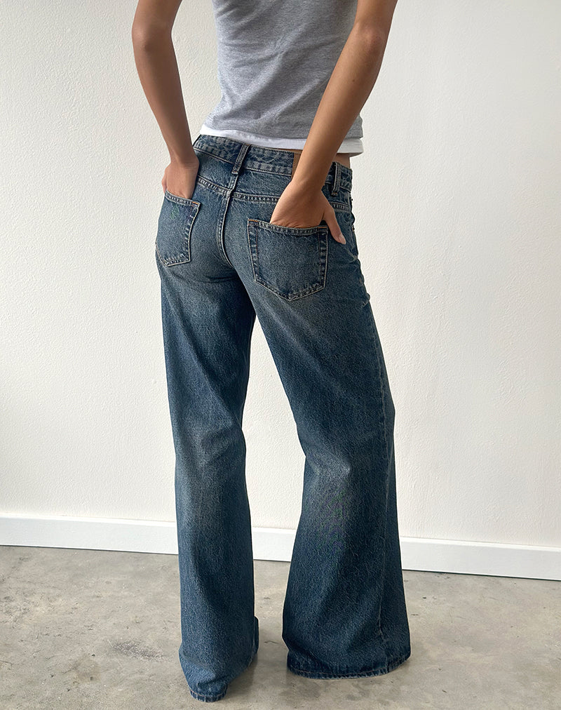 Image of Low Rise Slouchy Flare Jeans in Steel Blue