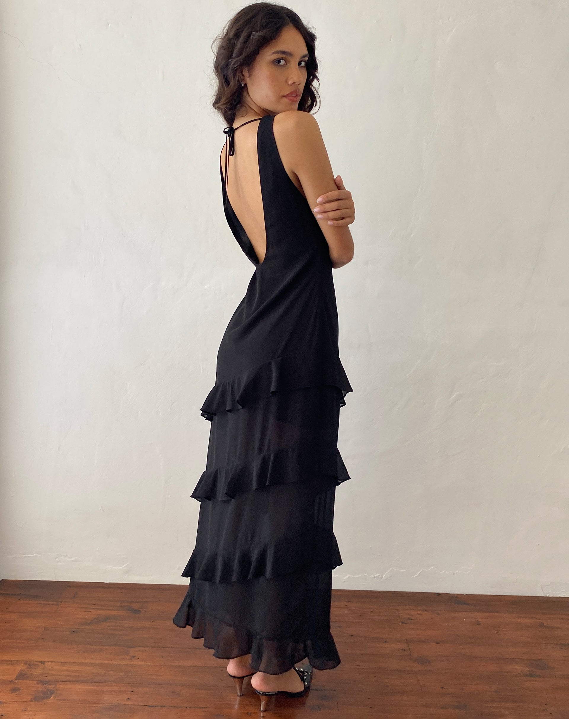 Black Ruffle Detail Maxi Dress Otna – - Main Image