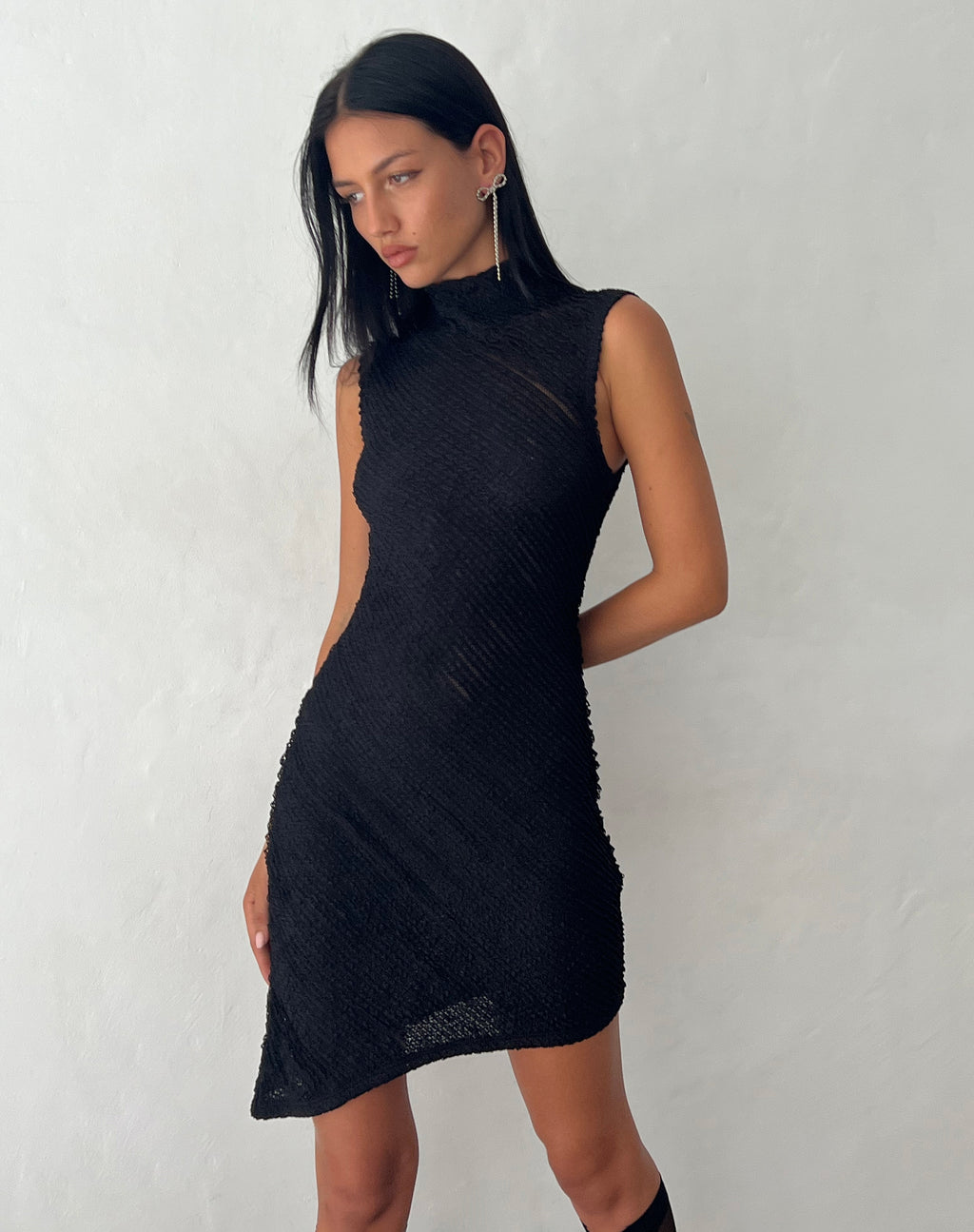 Ottilie Textured  Asymmetric Mini Dress in Black