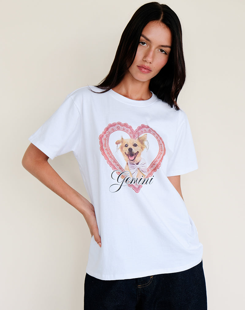 Image of Oversize Basic Tee in White with Gemini Motel Pet Print