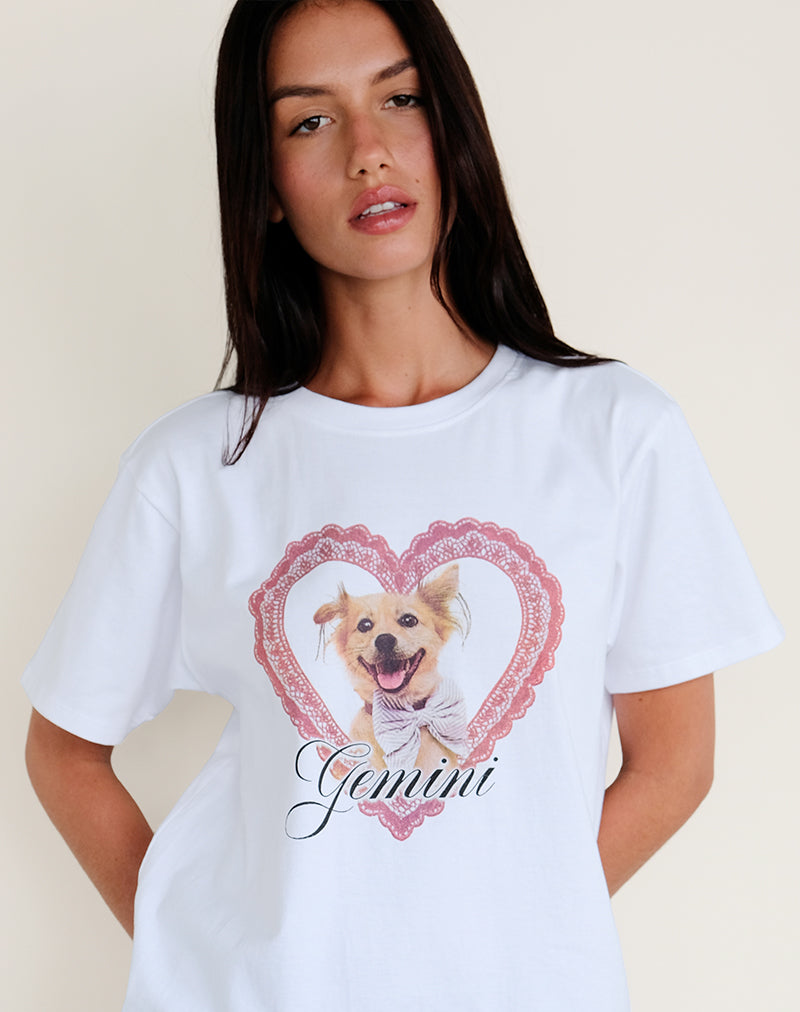 Image of Oversize Basic Tee in White with Gemini Motel Pet Print