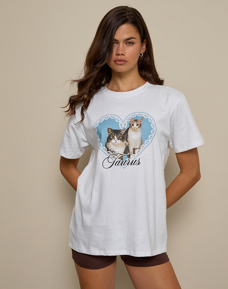 Image of Oversize Basic Tee in White with Taurus Motel Pet Print