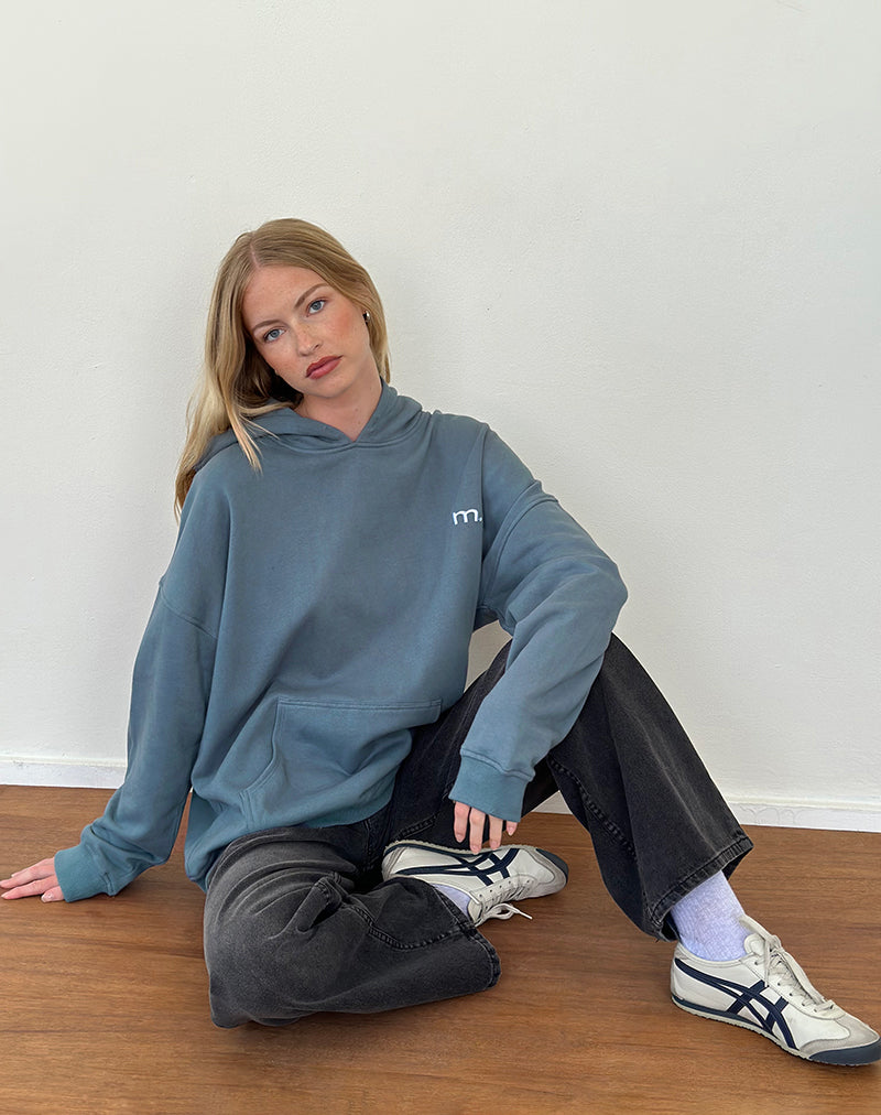Oversized Hoodie in Blue Mirage with White 'MOTEL' Embroidery