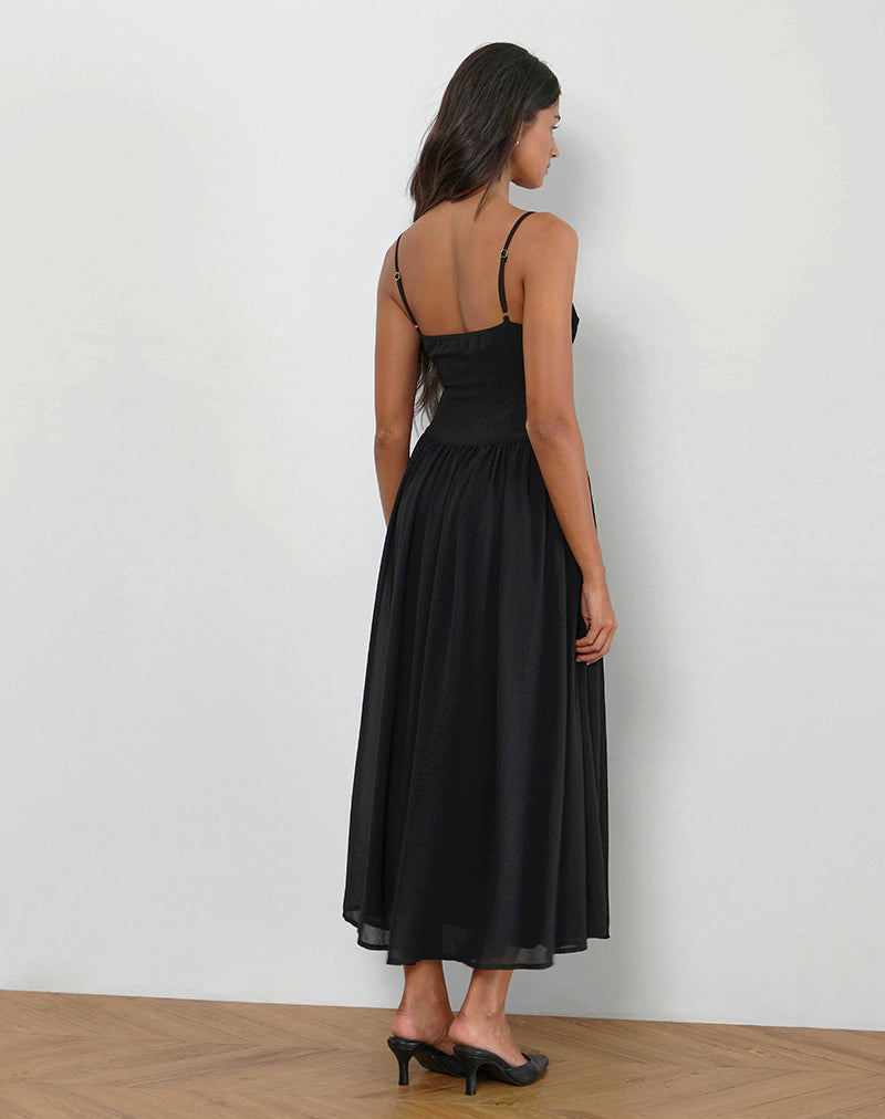 Black Chiffon Drop Waist Midi Dress | Paduri motelrocks.com Black Chiffon Drop Waist Midi Dress | Paduri motelrocks.com