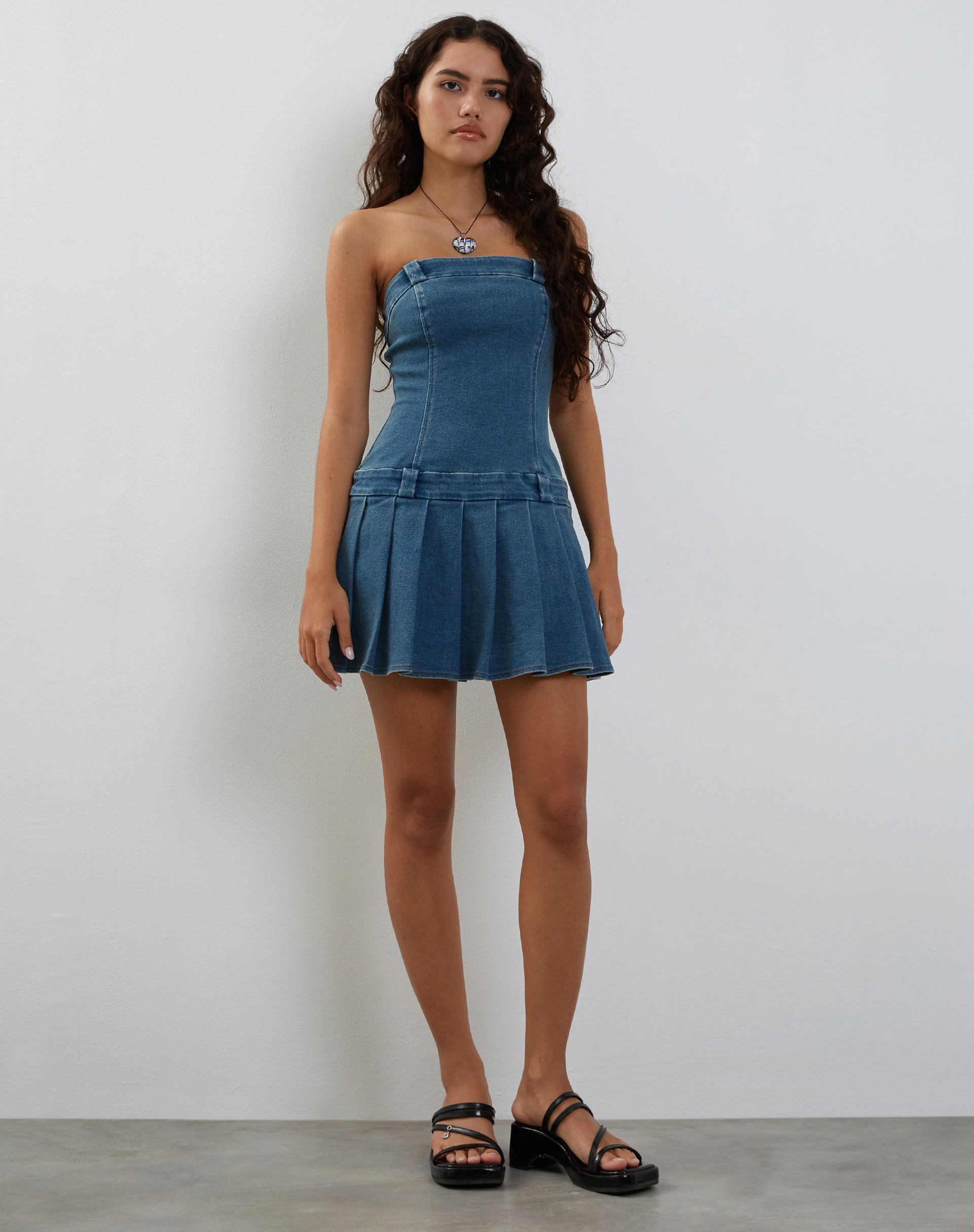 Pajaya Denim Bandeau Mini Dress in Blue Wash Pajaya Denim Bandeau Mini Dress in Blue Wash