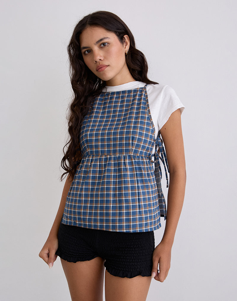 Palsi Tie Side Top in Medium Tartan Blue
