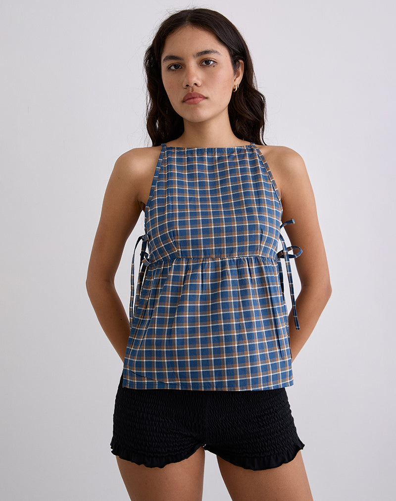 Image of Palsi Tie Side Top in Medium Tartan Blue