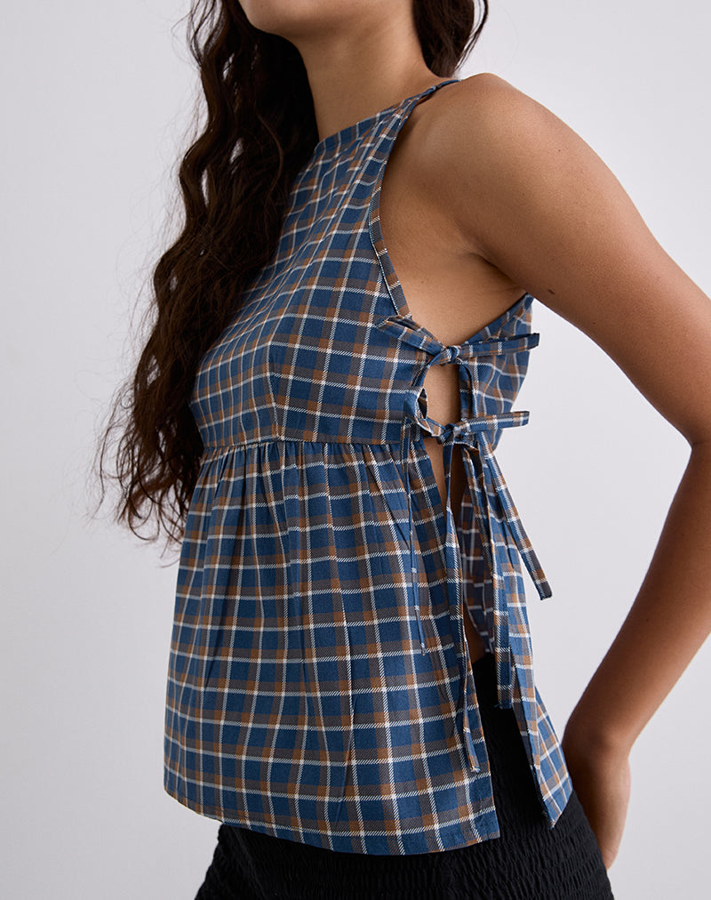 Image of Palsi Tie Side Top in Medium Tartan Blue