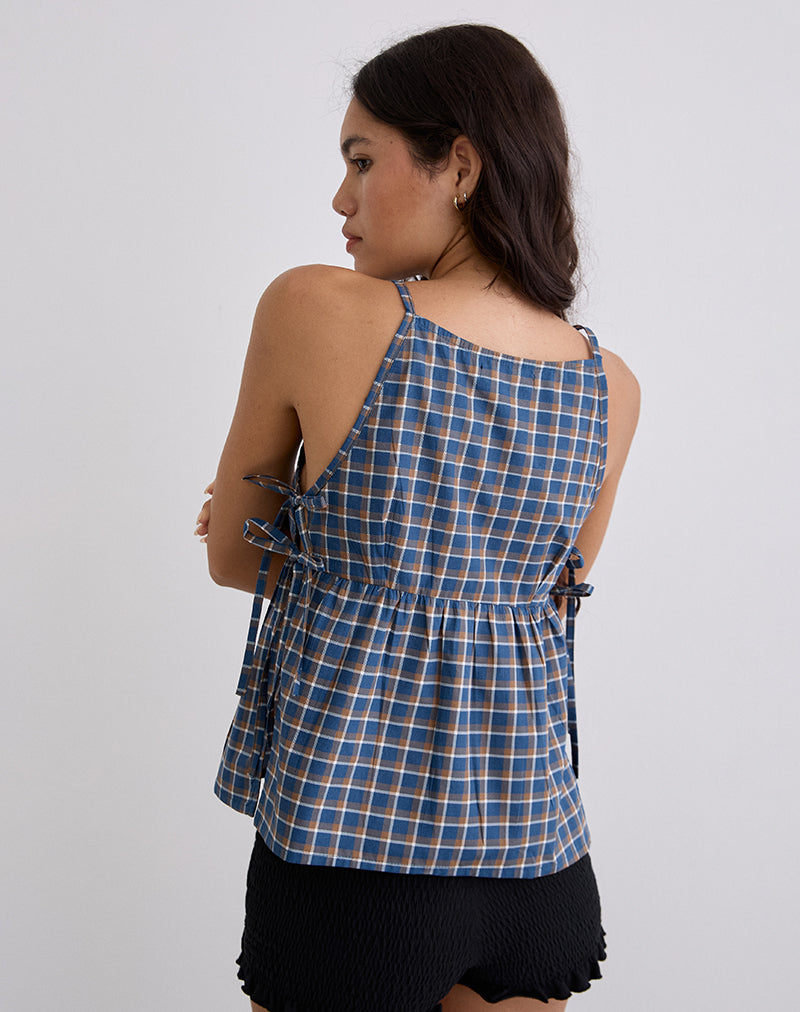 Image of Palsi Tie Side Top in Medium Tartan Blue