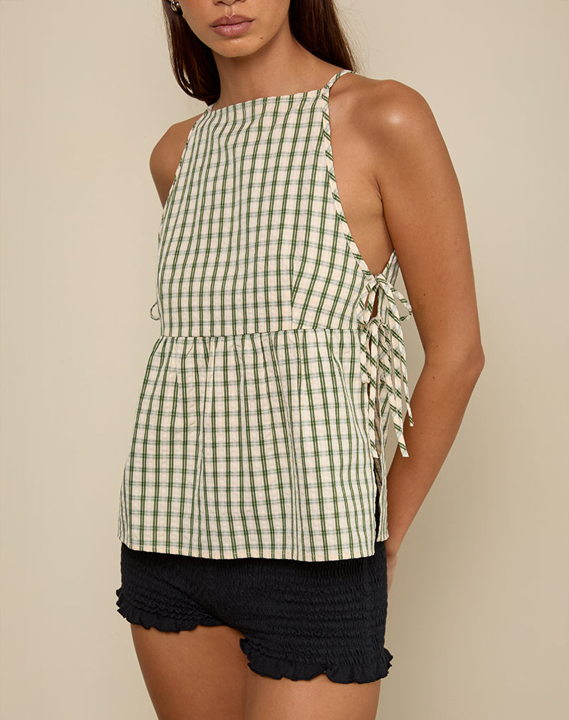 Image of Palsi Tie Side Top in Green Check