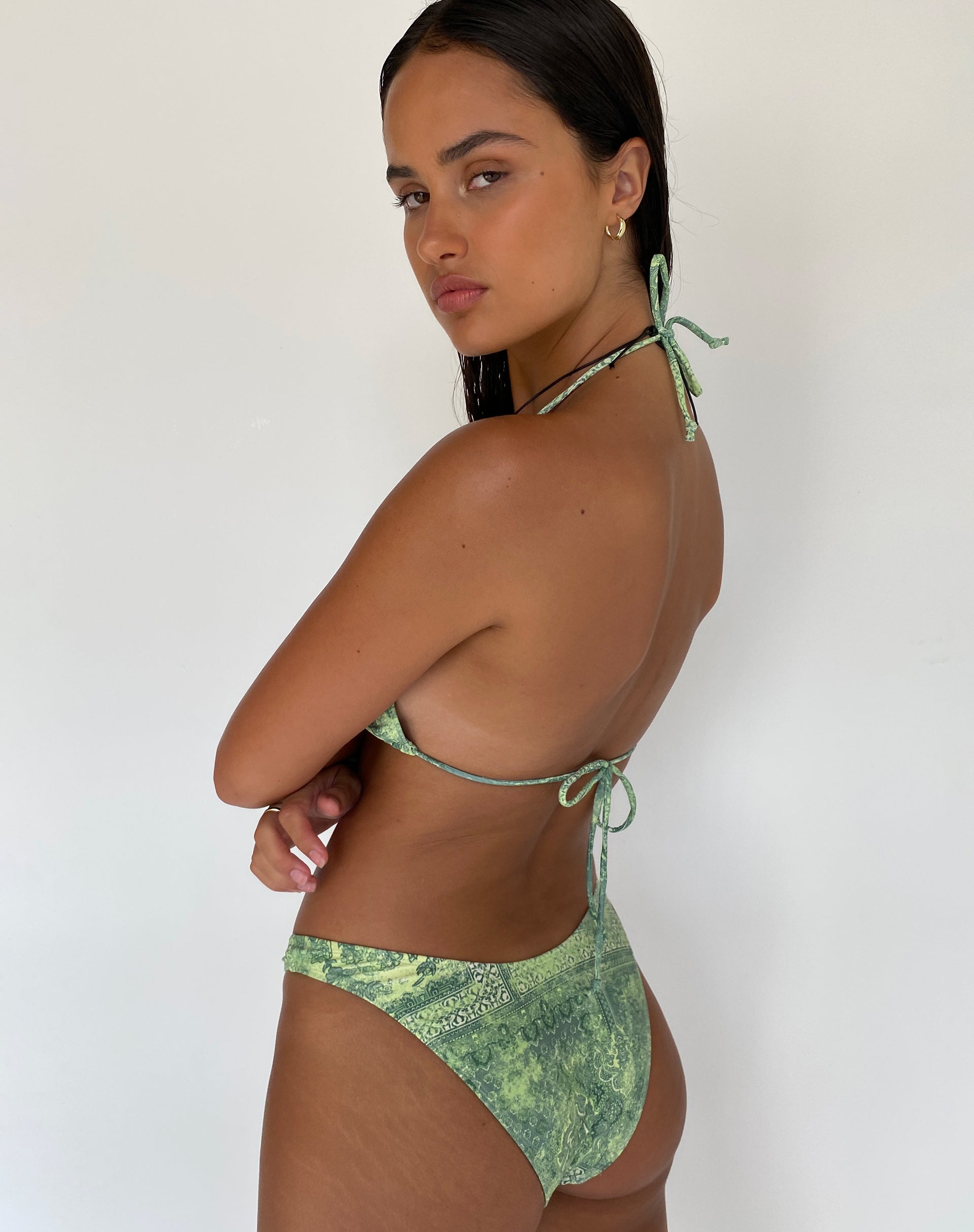 Image of Pami Bikini Top in Abstract Paisley Green