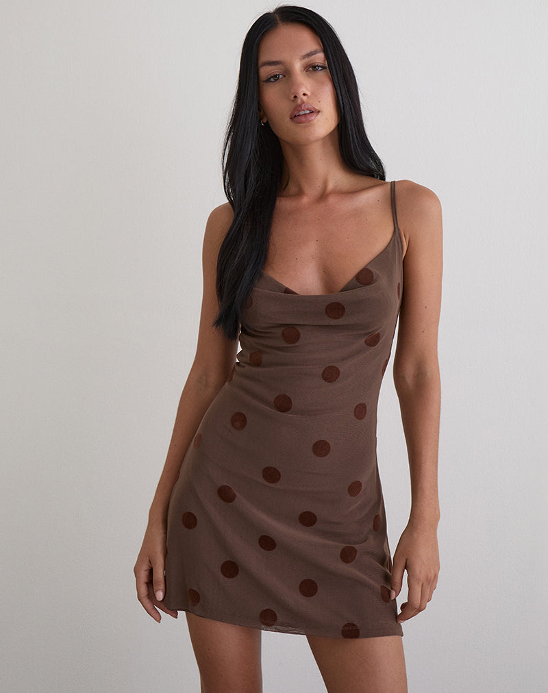 Image of Pastila Mini Dress in Big Polka Flock Brown