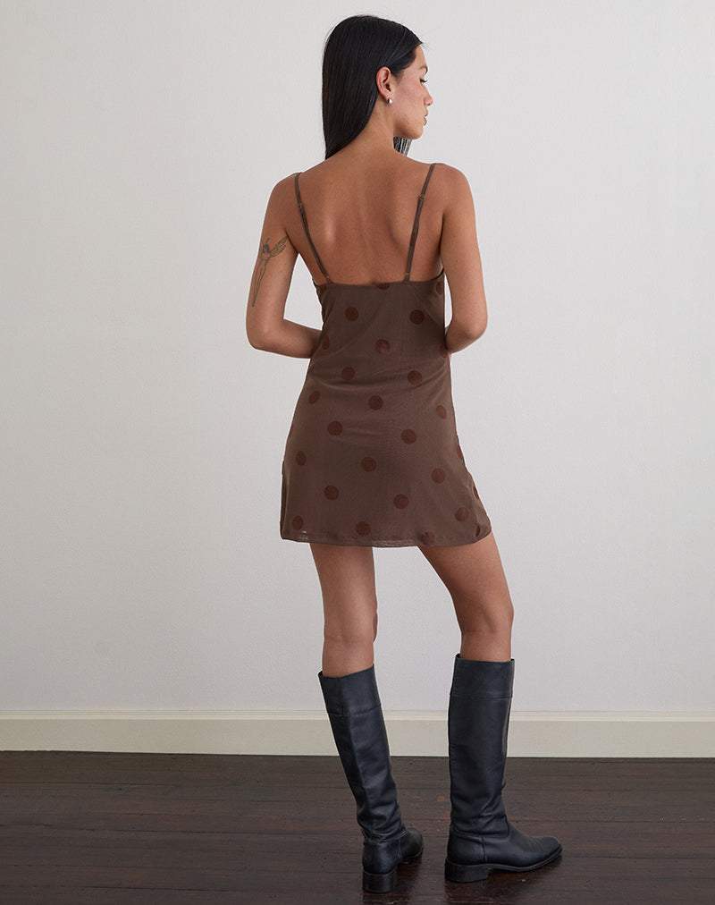 Image of Pastila Mini Dress in Big Polka Flock Brown