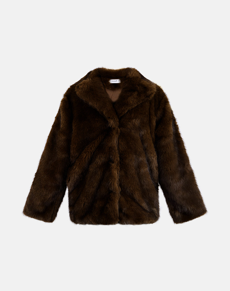 Image of Pepita Jacket in Faux Fur Dark Brown