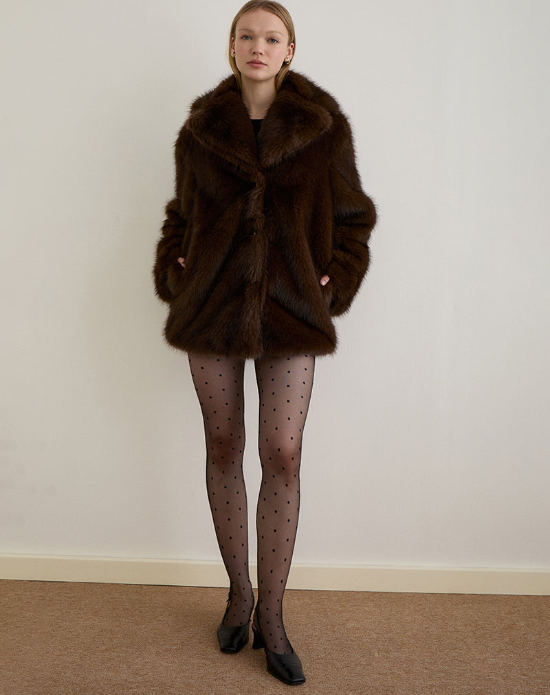 Image of Pepita Jacket in Faux Fur Dark Brown