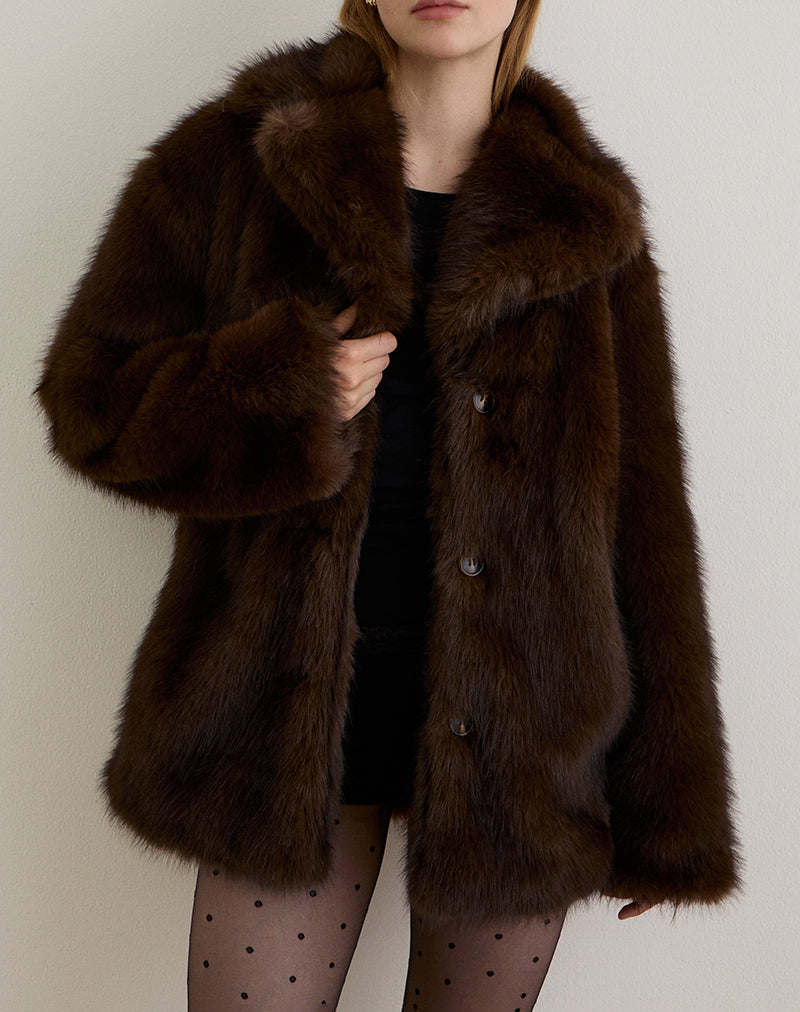 Image of Pepita Jacket in Faux Fur Dark Brown