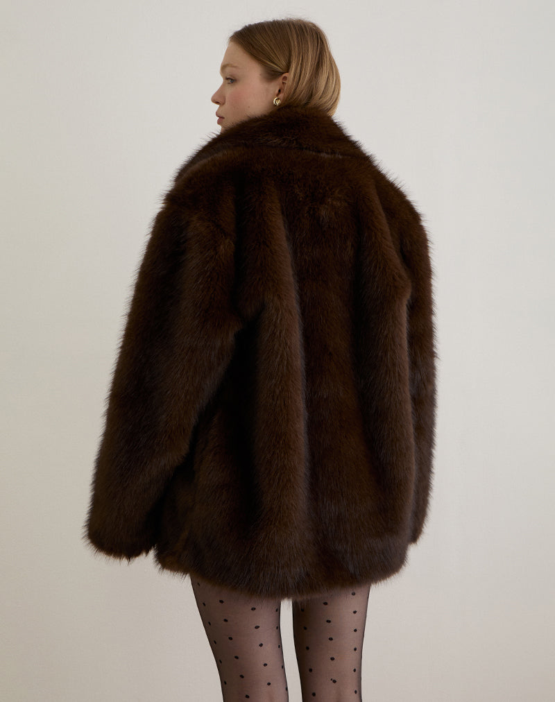 Image of Pepita Jacket in Faux Fur Dark Brown