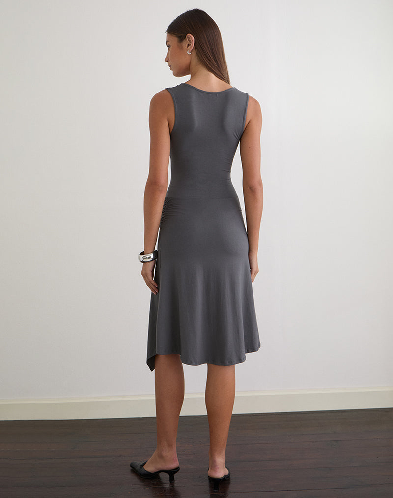 Image of Philipa Asymmetric Midi Dress in Jersey Charcoal Grey