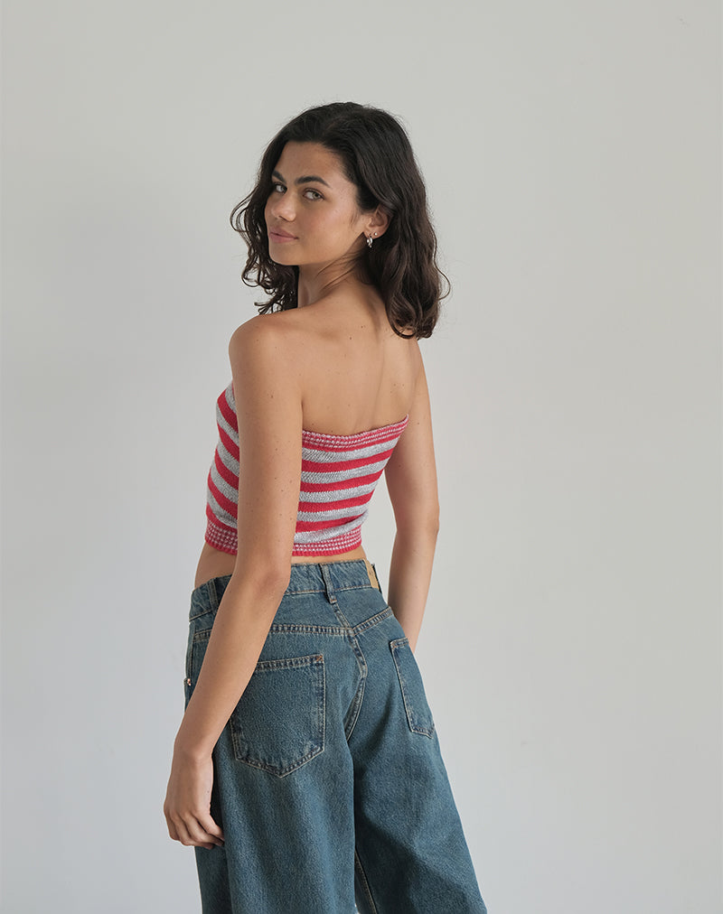 image of Pihla Tube Top in Red and Grey Stripe