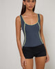 Image of Pilon Vest top in Navy with Sage Binding