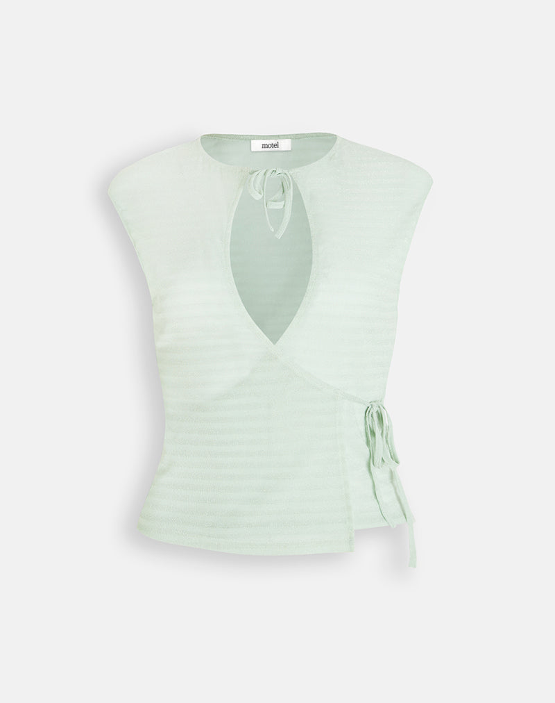 Porsha Keyhole Top in Shimmer Mesh Knit Green