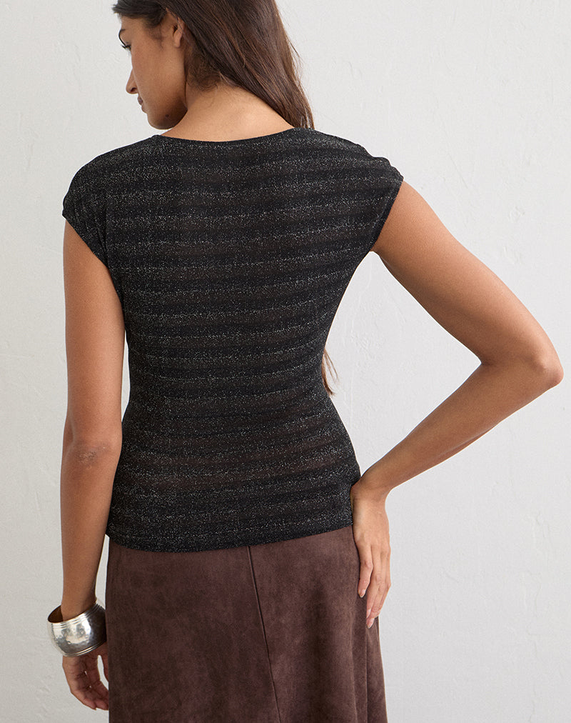 Image of Porsha Keyhole Top in Shimmer Mesh Knit Black