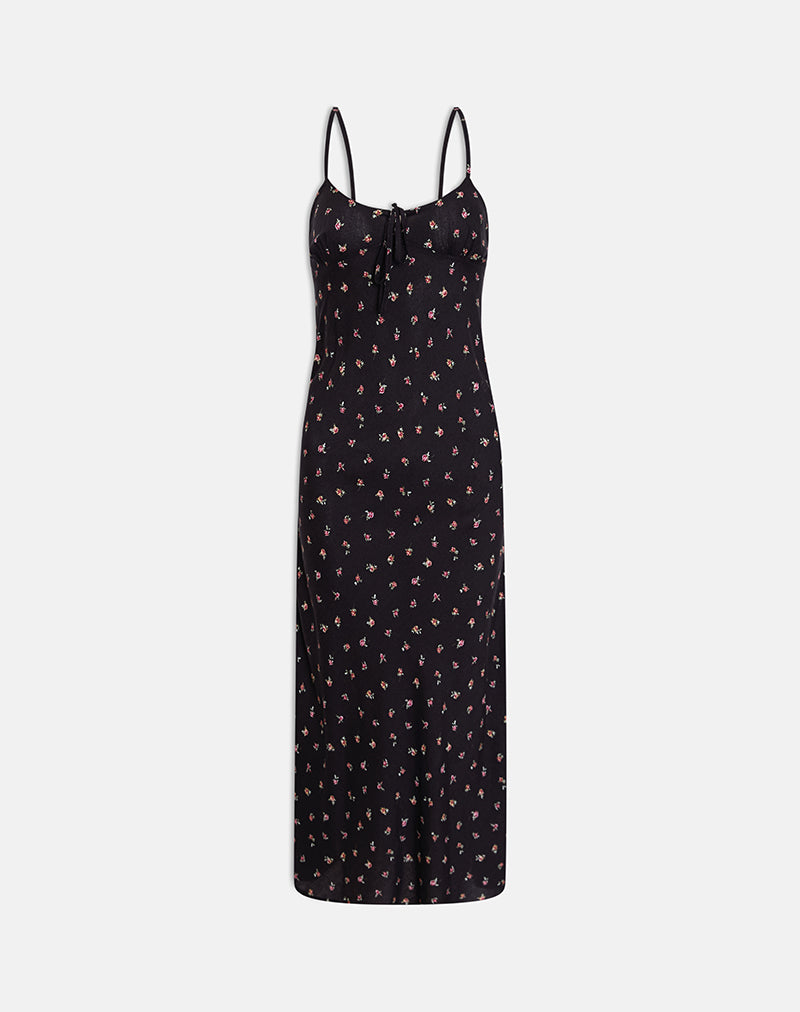 Image of Posine Maxi Dress in Black with Red Rose Ditsy Print