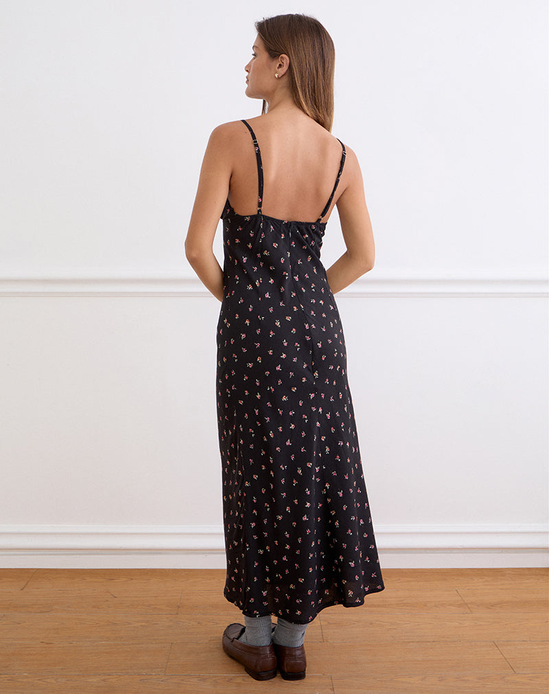 Image of Posine Maxi Dress in Black with Red Rose Ditsy Print