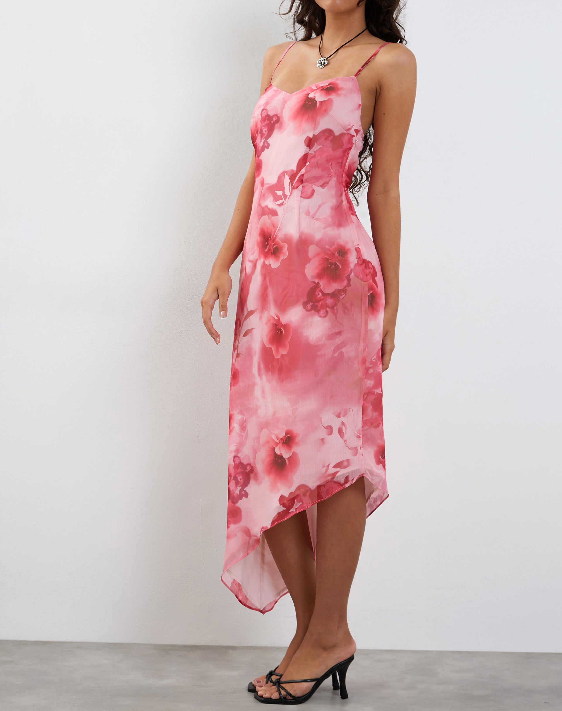 image of Preston Midi Dress in Watercolour Floral Pink