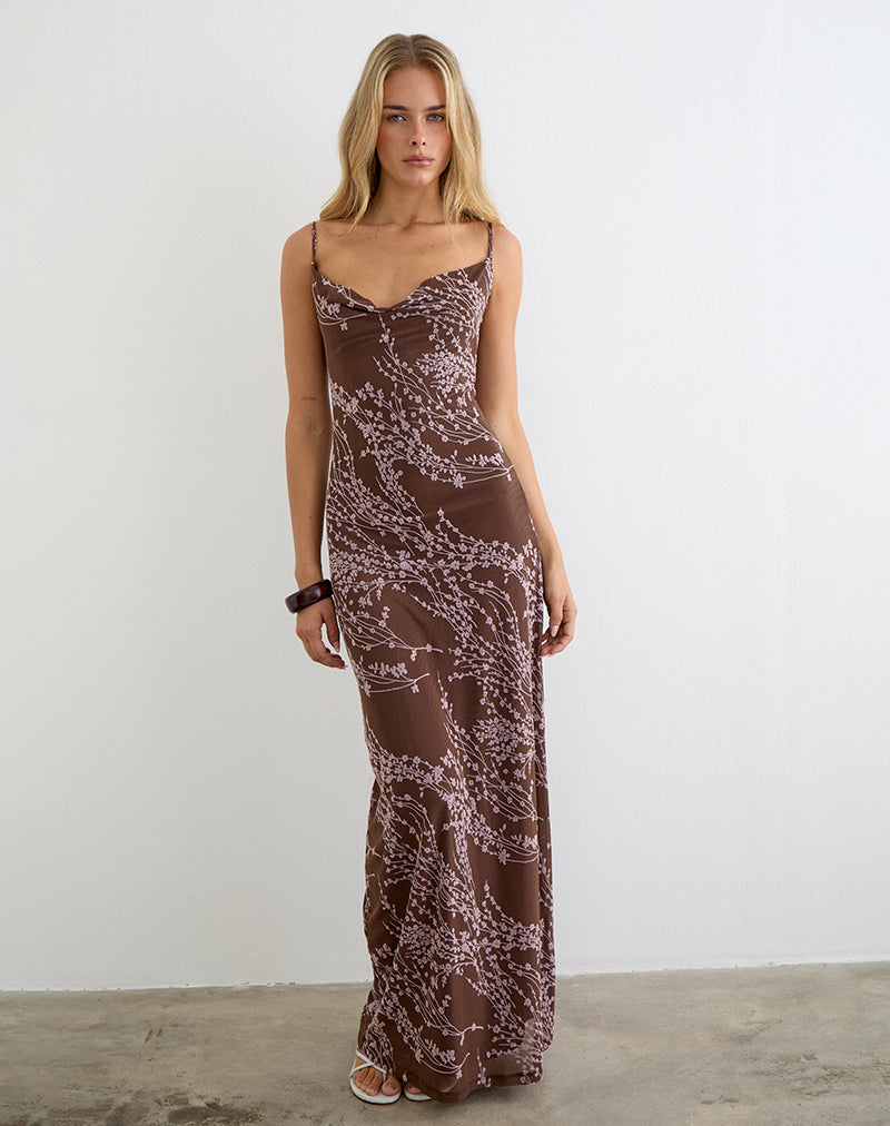 Pria Cowl Maxi Dress in Moonlit Blossom Brown