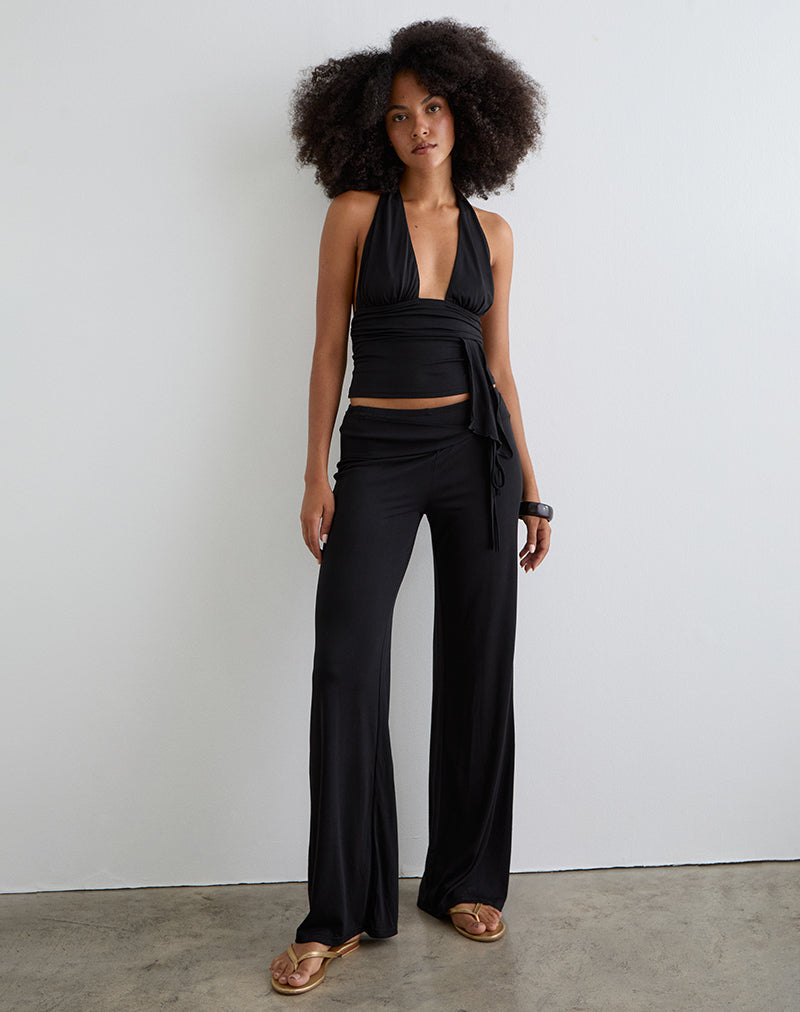 Image of Prilla Halter Top in Cupro Black