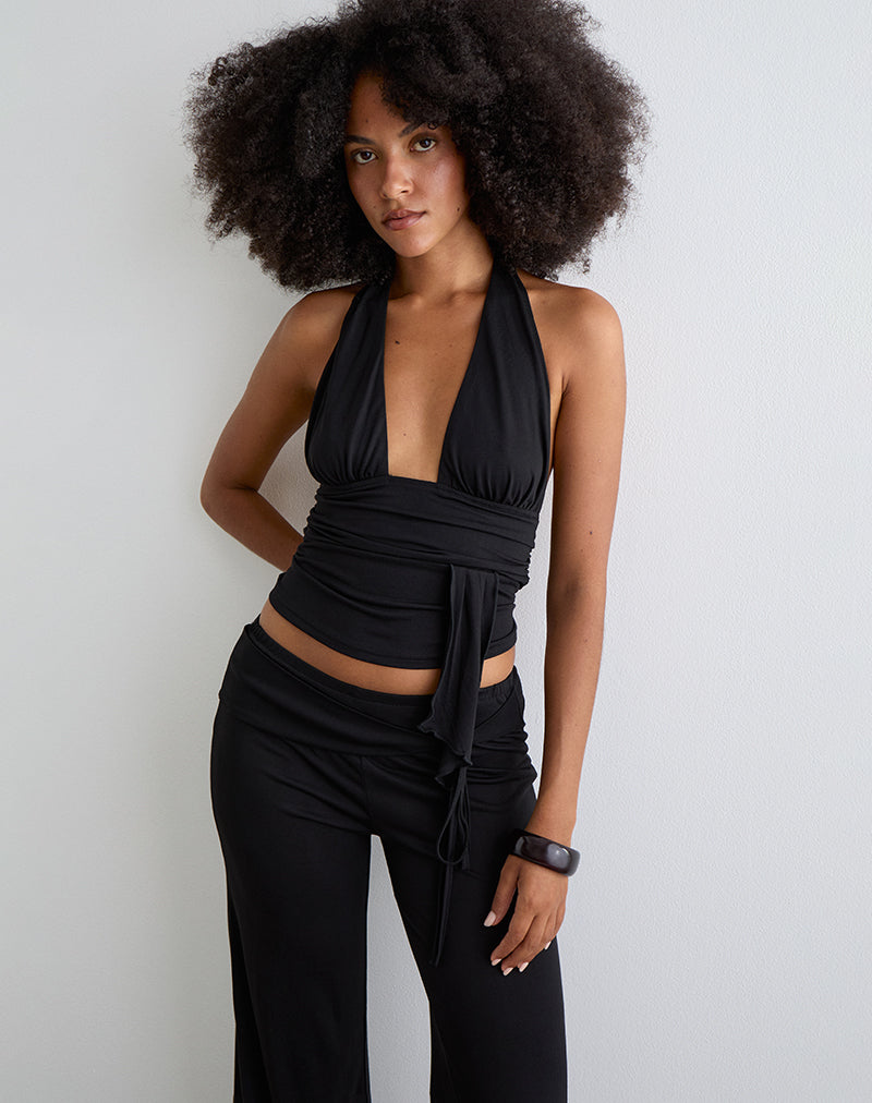 Image of Prilla Halter Top in Cupro Black