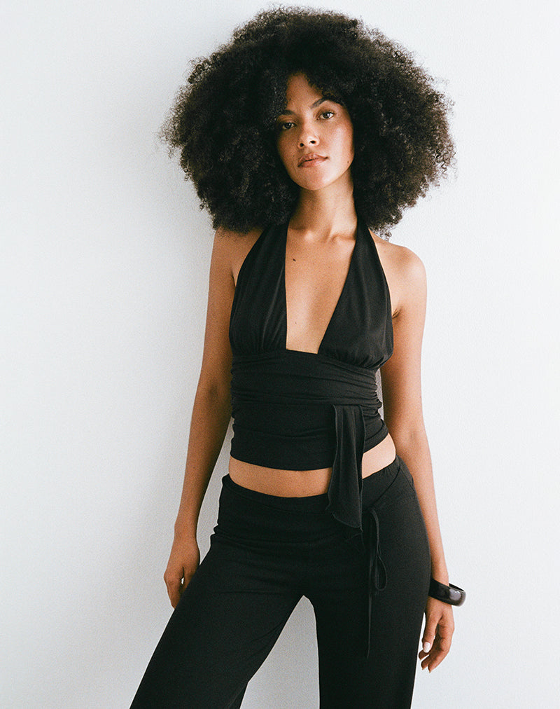 Image of Prilla Halter Top in Cupro Black