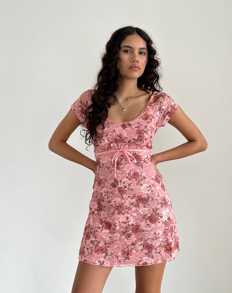 Prinsa Dress in Pink Lace Floral Bloom
