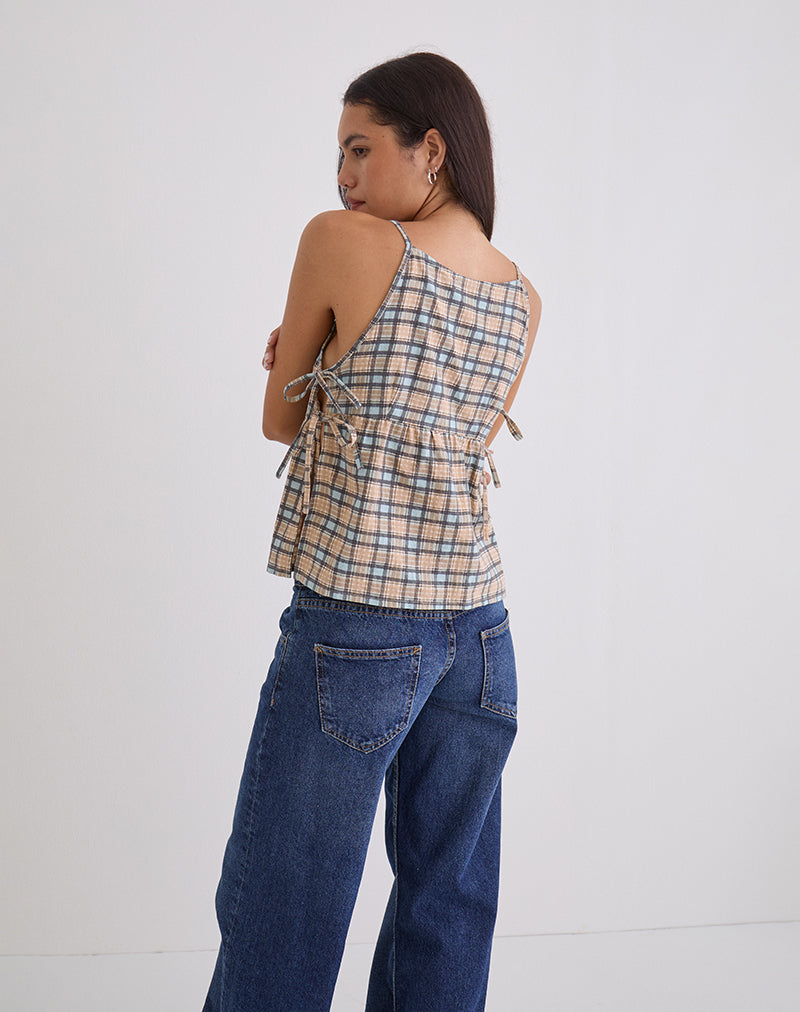 Image of Palsi Loose Sleeveless Top in Pastel Blue Tartan