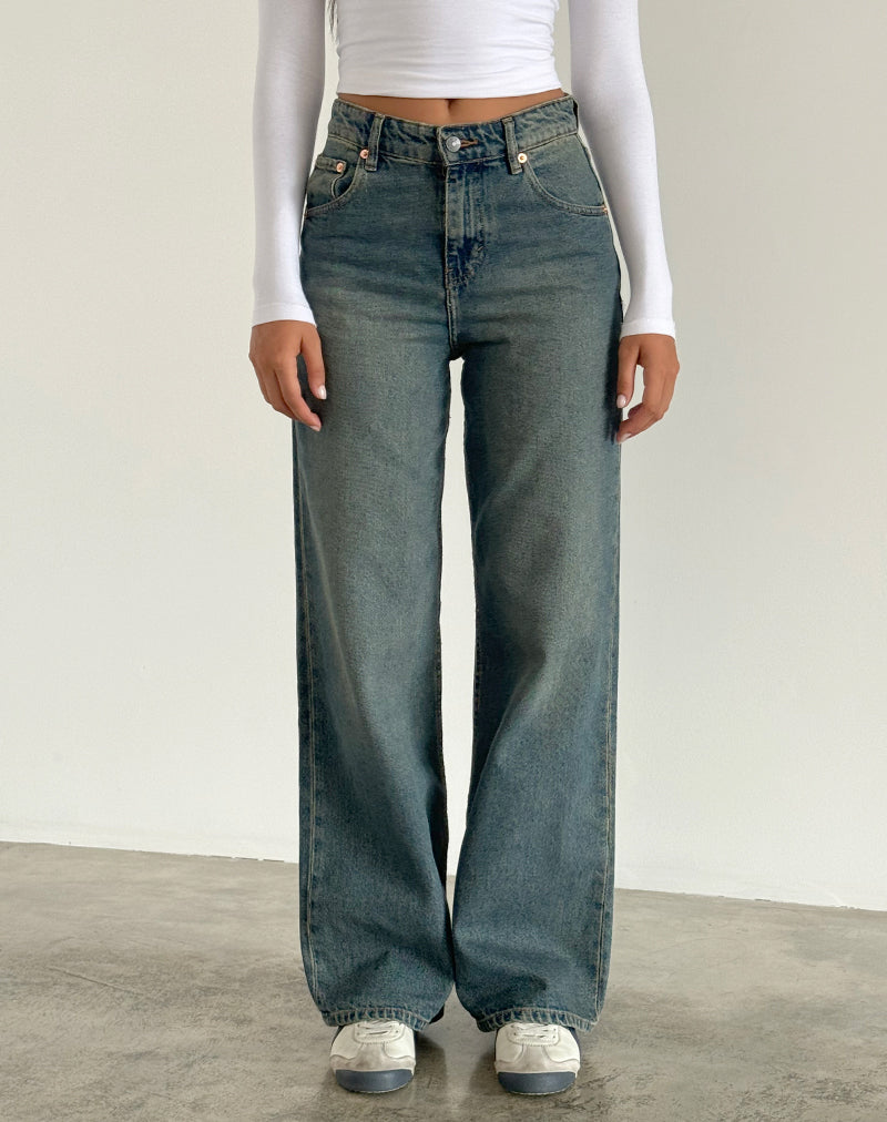 Vintage Blue Green Low Rise Straight Leg Jeans | Parallel – motelrocks.com
