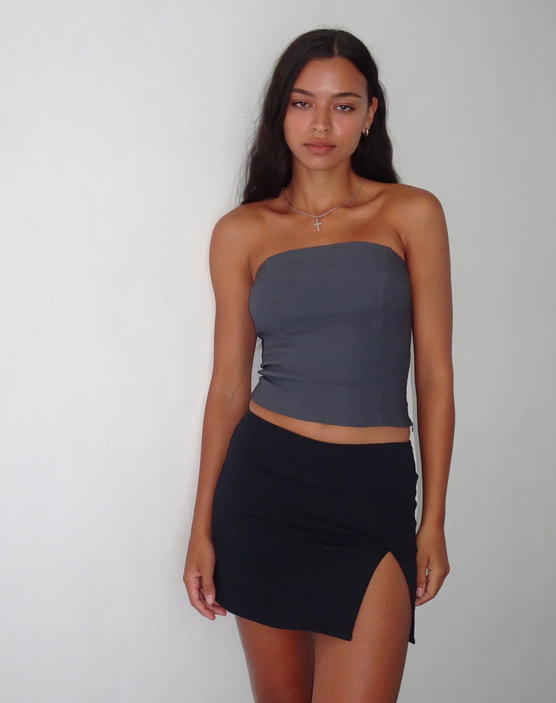 Black Low Rise Side Split Mini Skirt Pelma motelrocks