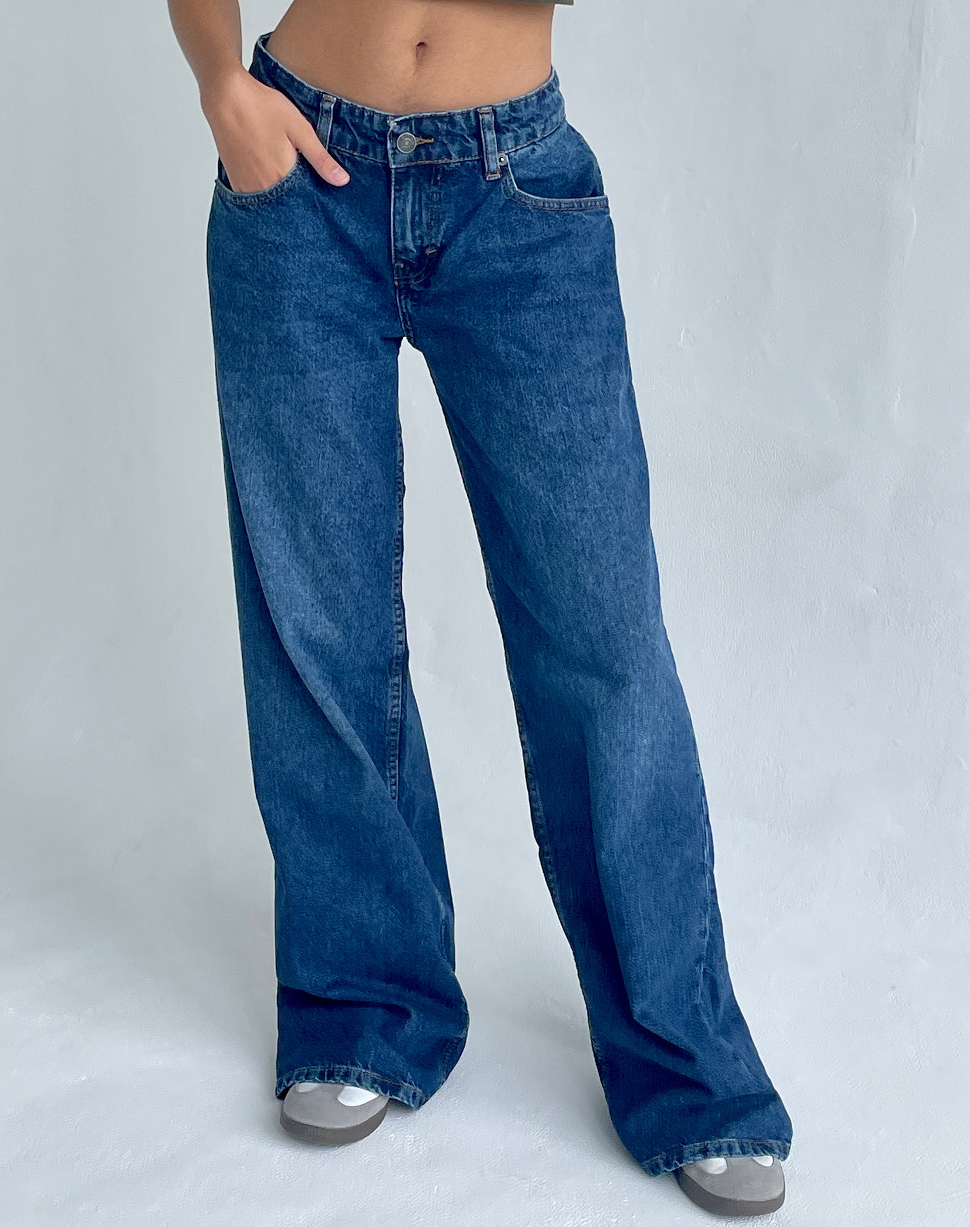 Roomy Extra Wide Low Rise Jeans in Mid Blue Used