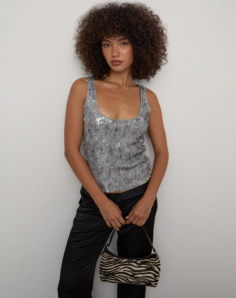 Image of Qian Scoop Vest Top in Disc Sequin Silver
