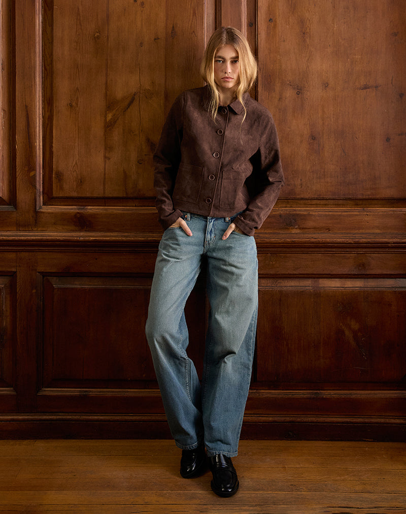 Quincy Faux Suede Cropped Jacket in Brown