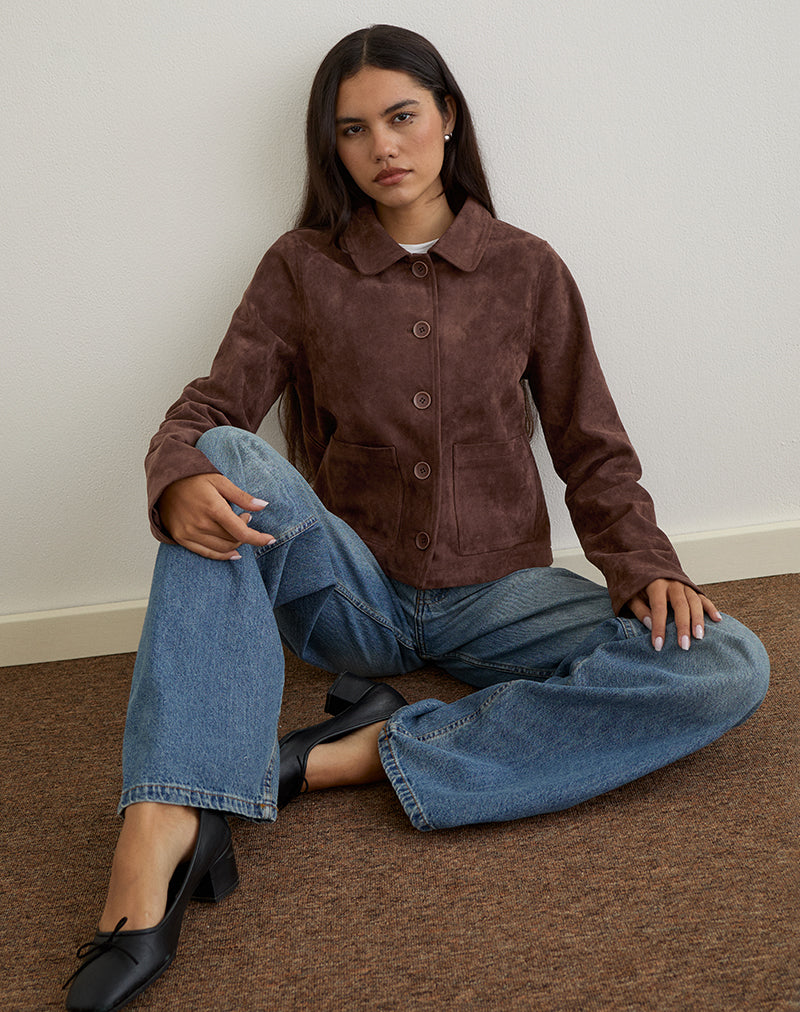 Image of Quincy Faux Suede Cropped Jacket in Brown