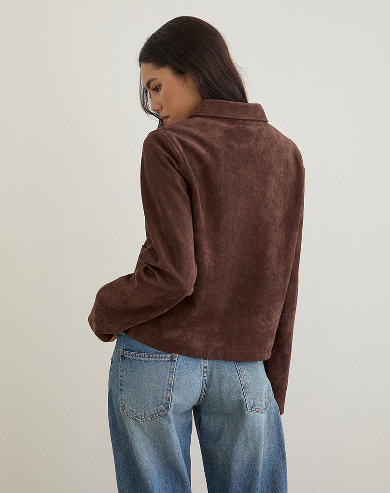 Image of Quincy Faux Suede Cropped Jacket in Brown