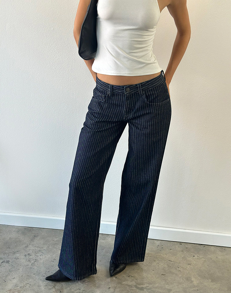Low Rise Roomy Jeans in Stripe Indigo