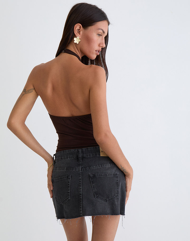 Image of Raceline Halterneck Top in Rayon Jersey Chocolate Brown