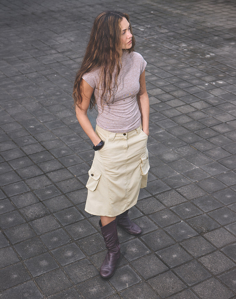 Rovie Utilty Cargo Skirt in Cotton Twill Latte