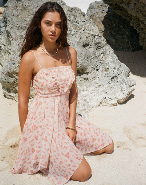 Peach Cherry Blossom Frill Detail Mini Dress Raftar motelrocks