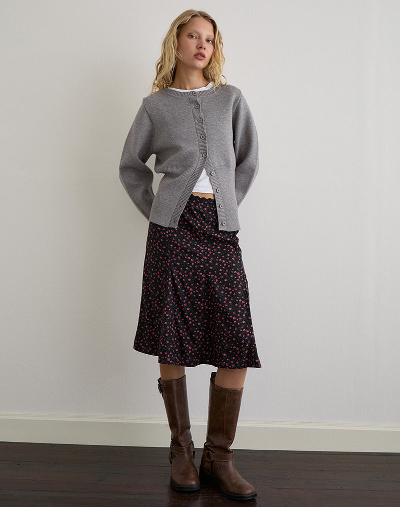 Image of Rahyu Midi Skirt in Dark Pink Rose Black