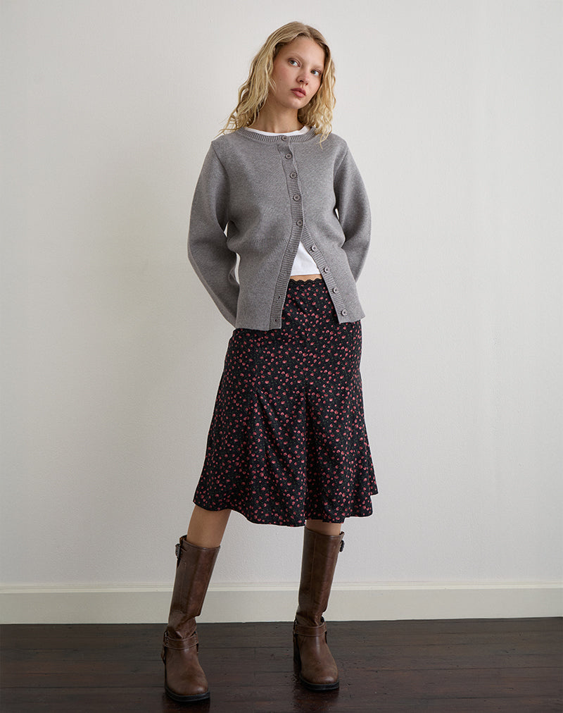 Image of Rahyu Midi Skirt in Dark Pink Rose Black