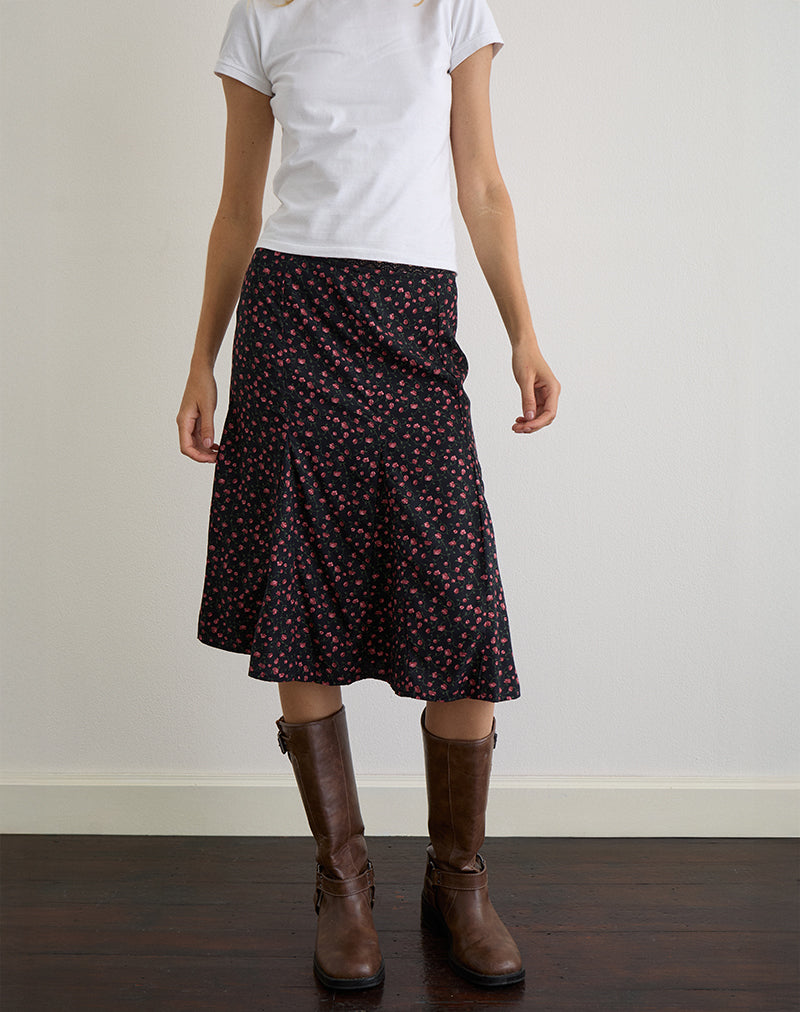 Image of Rahyu Midi Skirt in Dark Pink Rose Black
