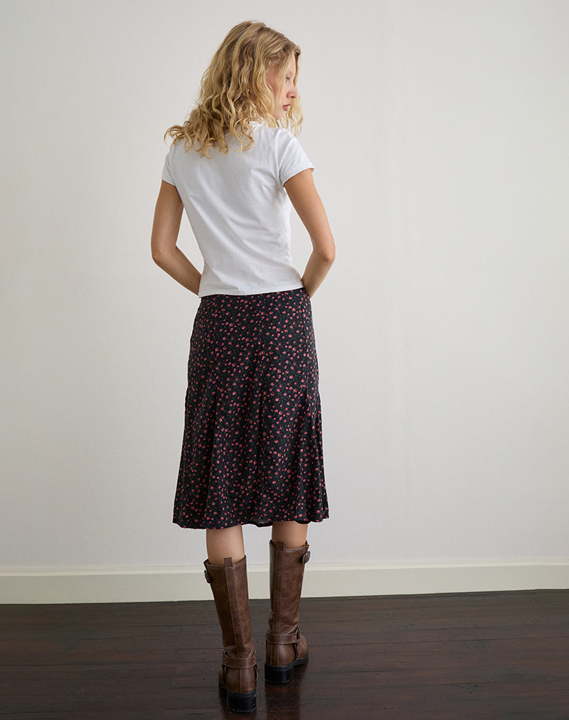 Image of Rahyu Midi Skirt in Dark Pink Rose Black